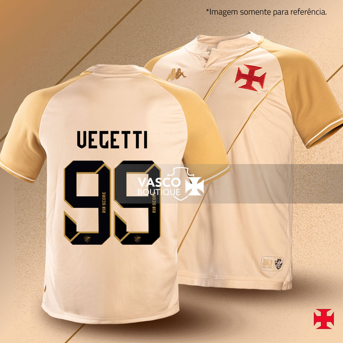 Camisa Vasco 3 2024 - 100 anos Resposta Histórica Kappa Masculina Bege